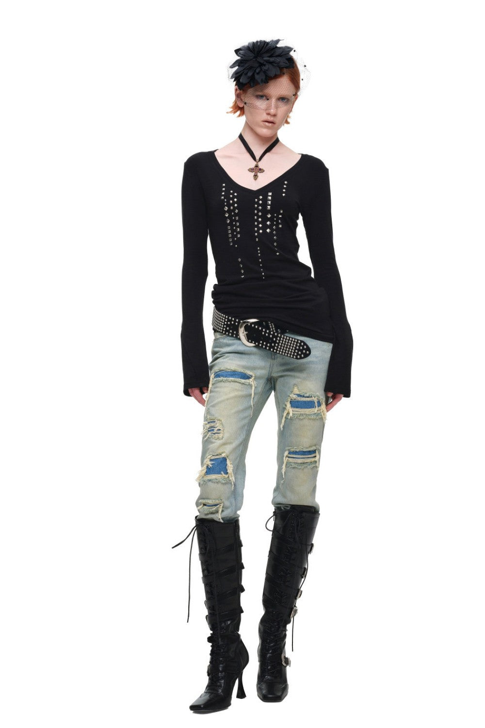 Rain Studded V-Neck Top