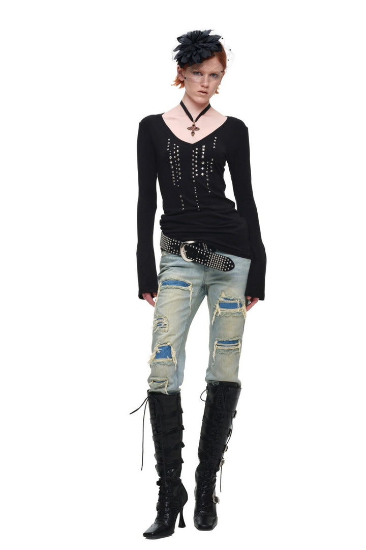 Rain Studded V-Neck Top