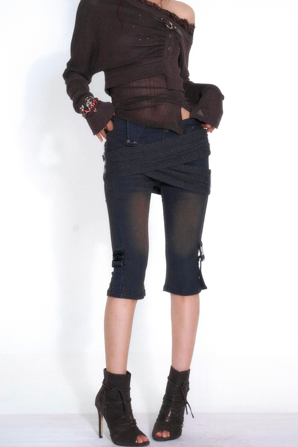 Crossed Wrap Denim Capris