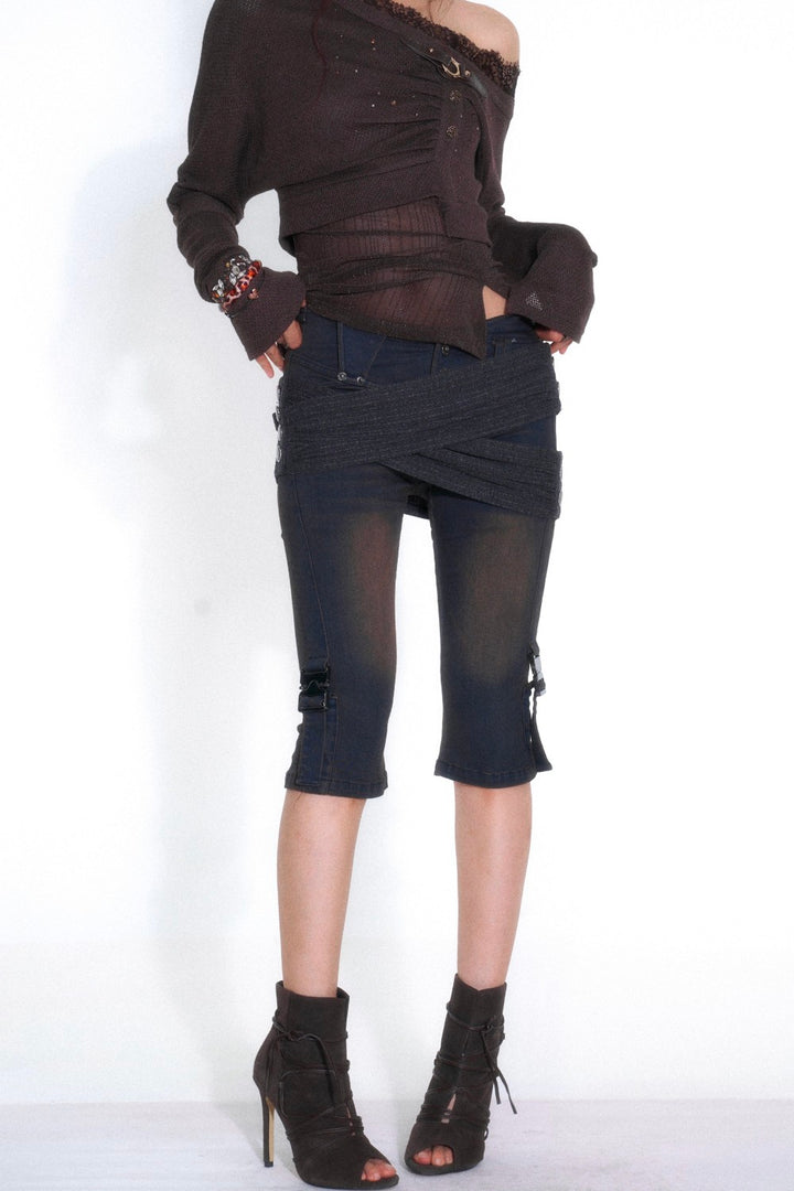Crossed Wrap Denim Capris