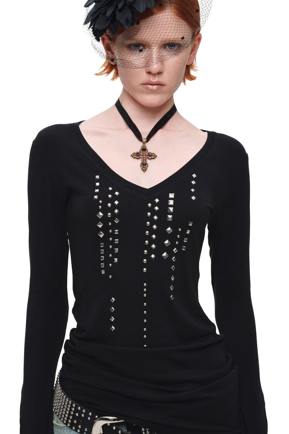 Rain Studded V-Neck Top