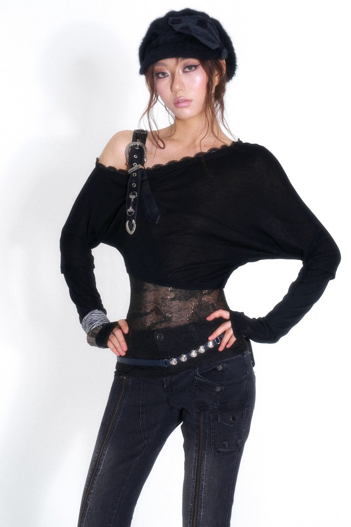 Obsidian Buckle Lace Top