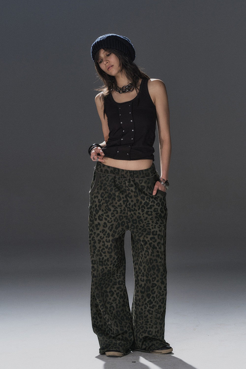 Leopard Rivet Wide Sweatpants