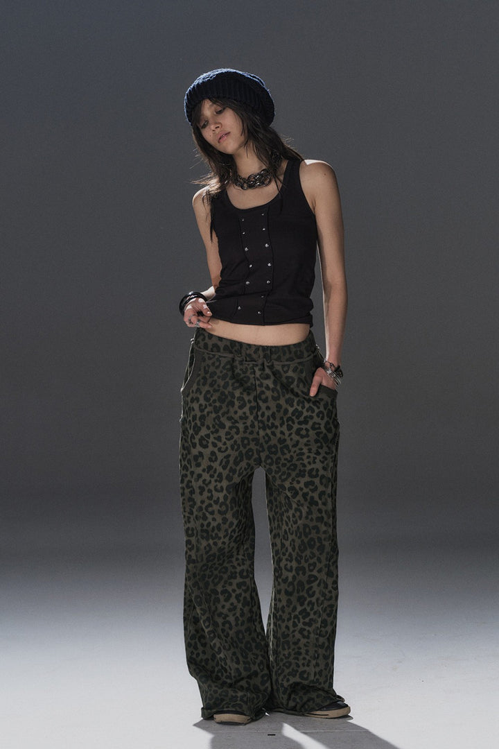 Leopard Rivet Wide Sweatpants