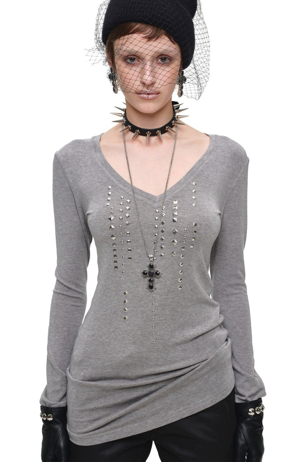 Rain Studded V-Neck Top