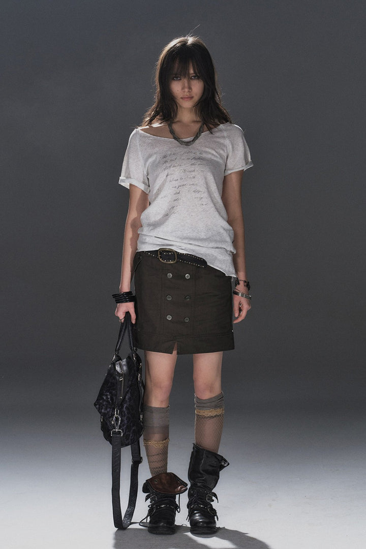 Double Button Straight Skirt