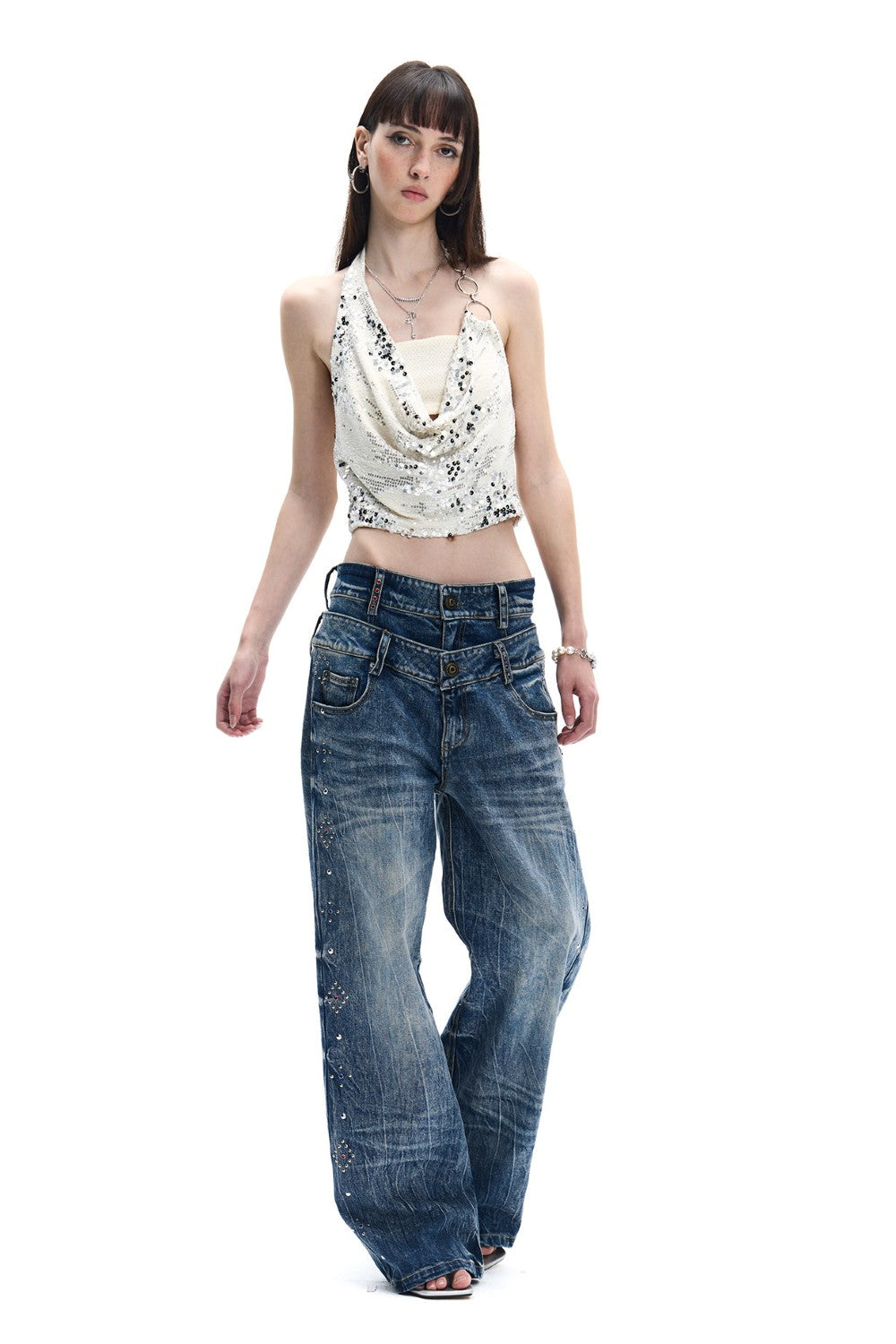 Silver Sequin Halter Top