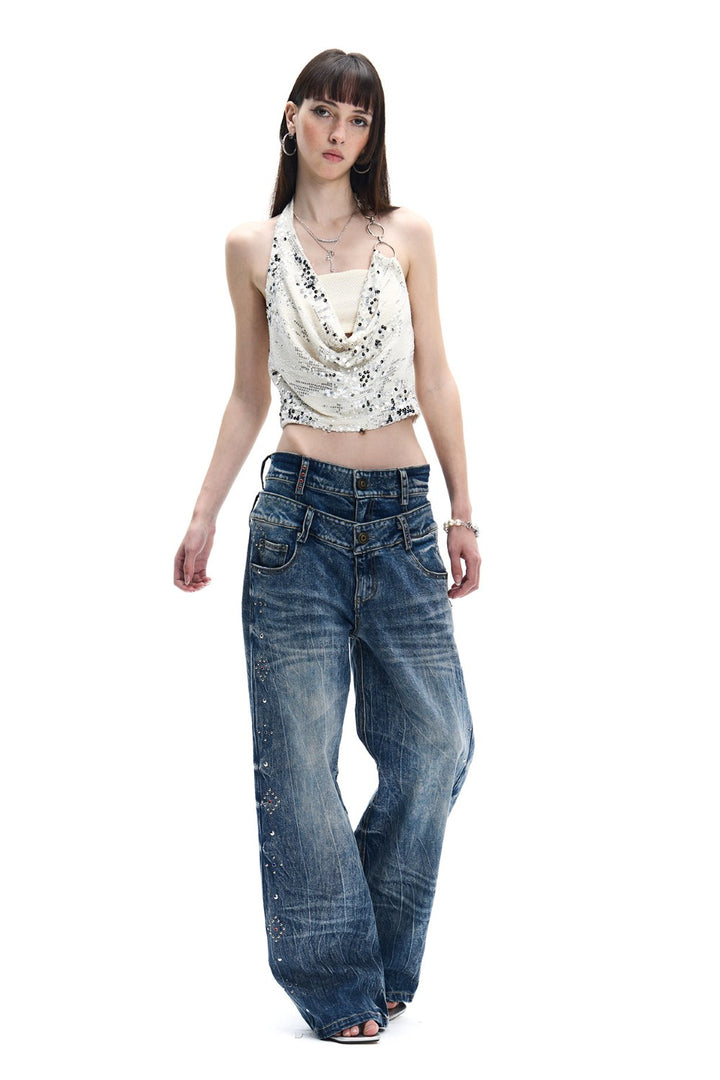 Silver Sequin Halter Top