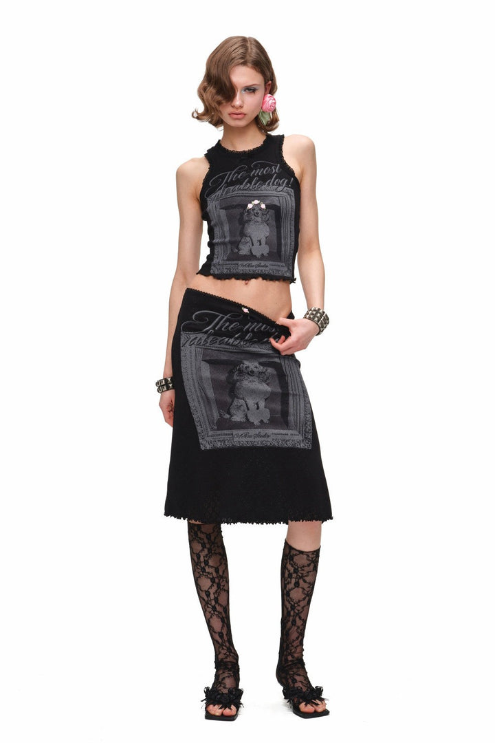 Puppy Portrait Midi Skirt