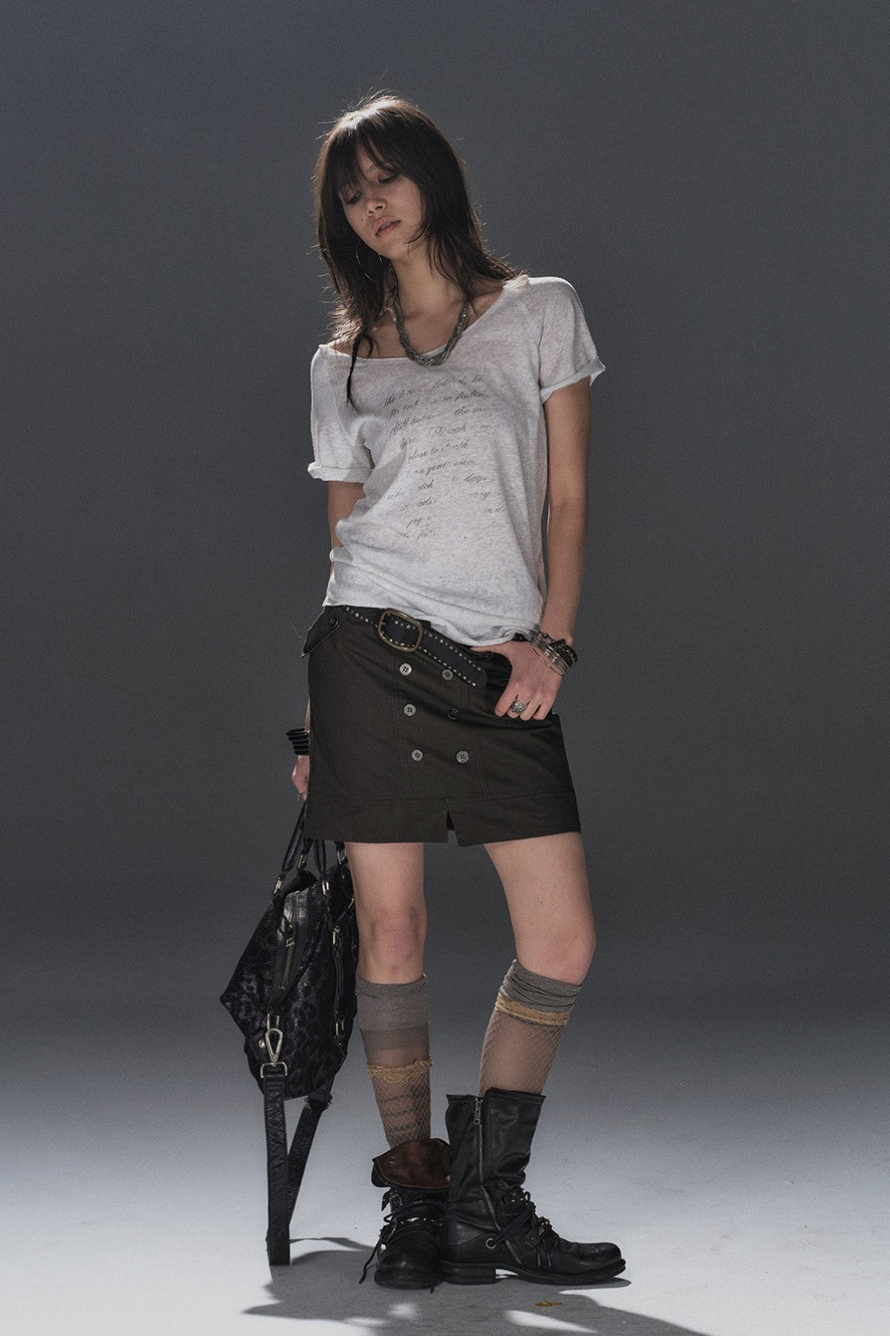 Double Button Straight Skirt