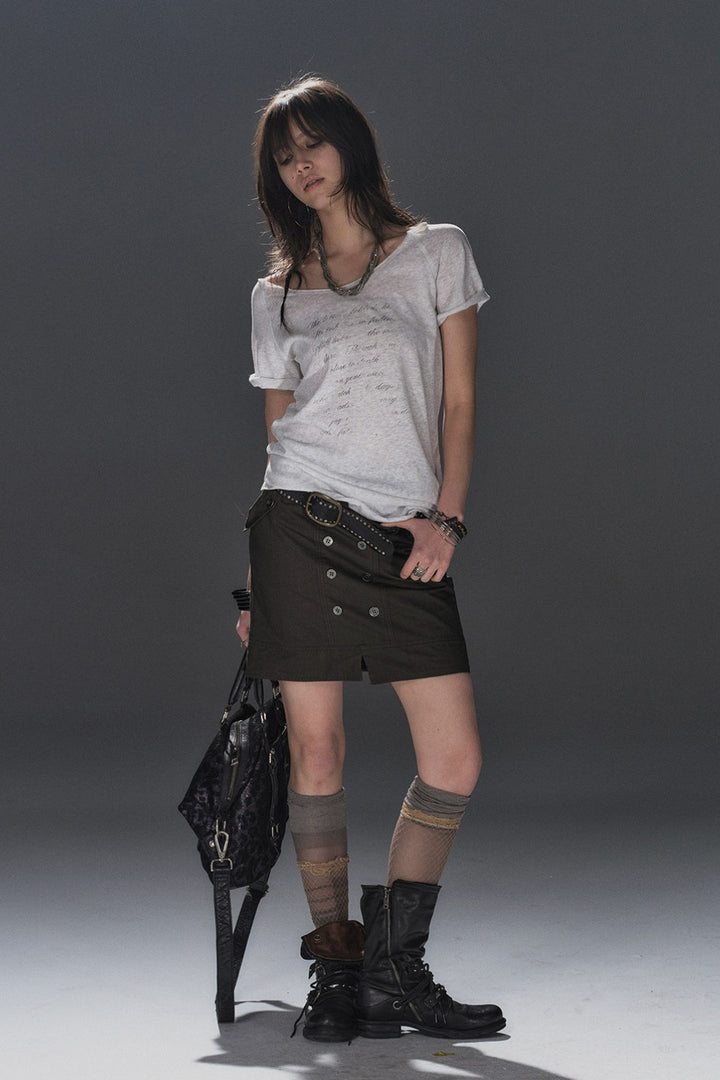 Double Button Straight Skirt