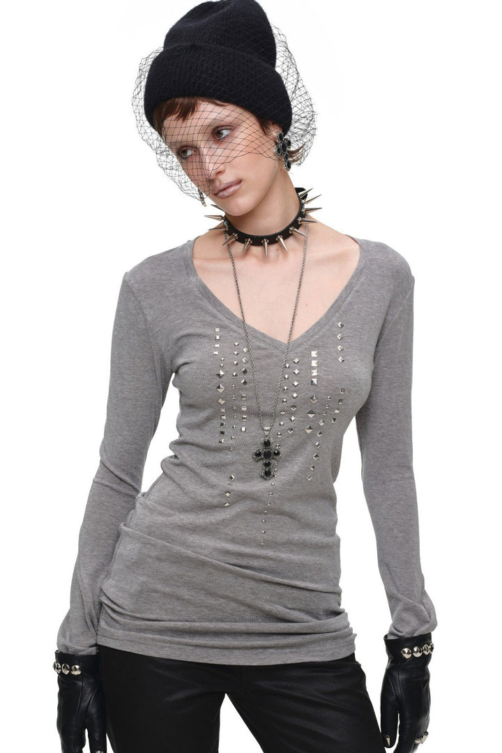 Rain Studded V-Neck Top