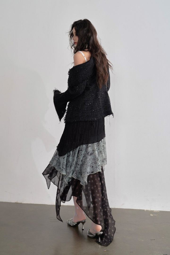 Leopard Chiffon Cascade Skirt