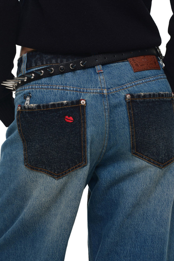 Snoopy Patchwork Wide-Leg Jeans