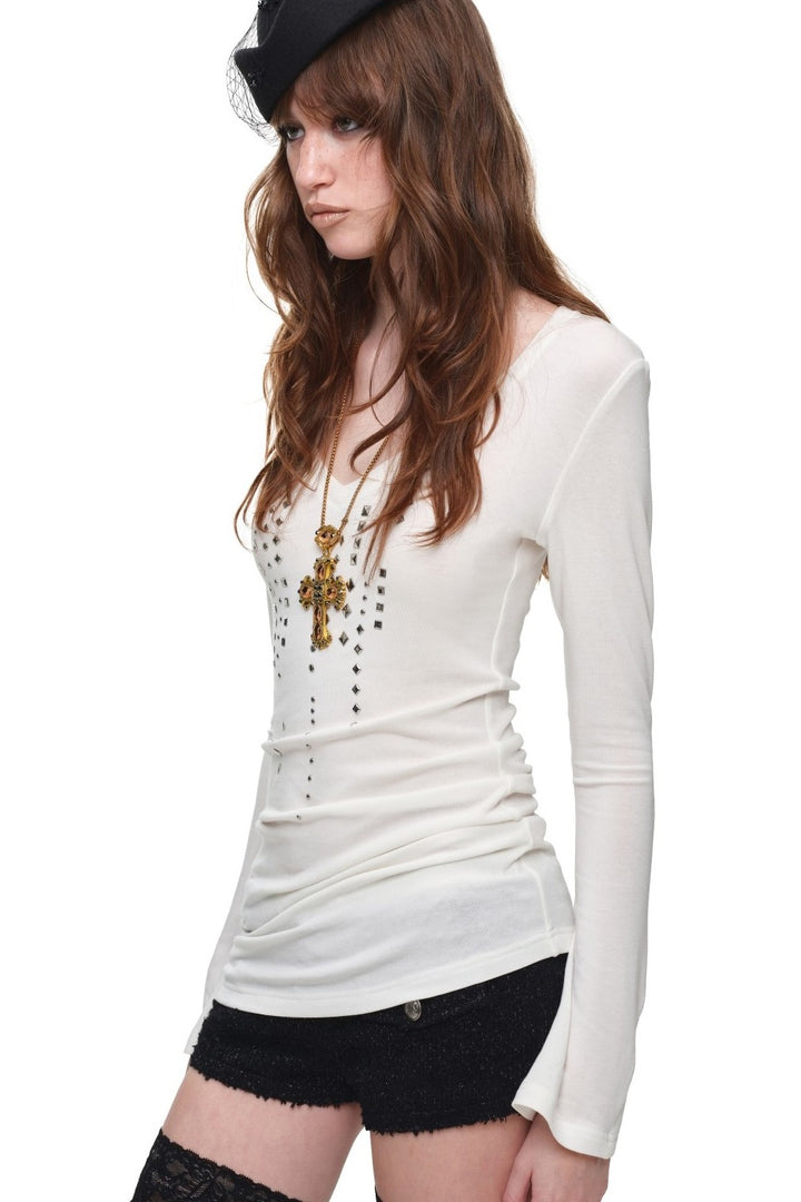 Rain Studded V-Neck Top