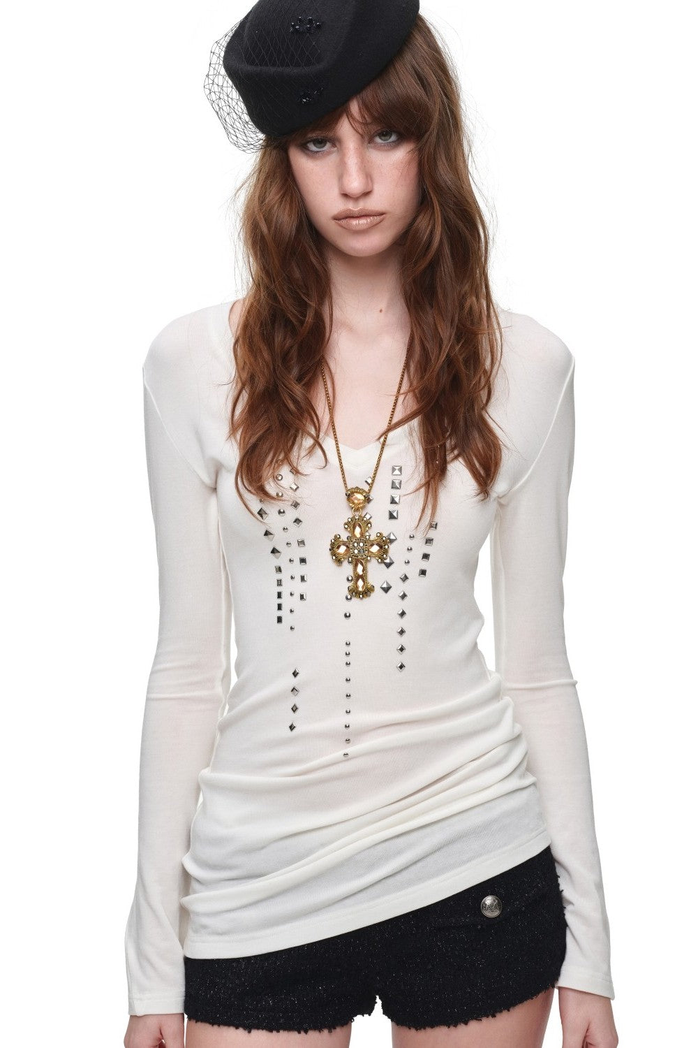 Rain Studded V-Neck Top
