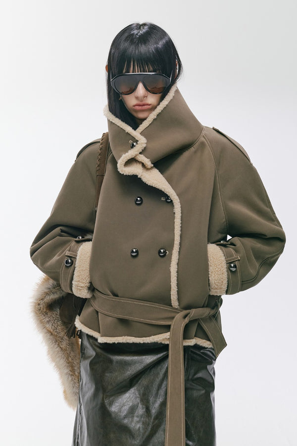 Olive Belted Fleece Coat