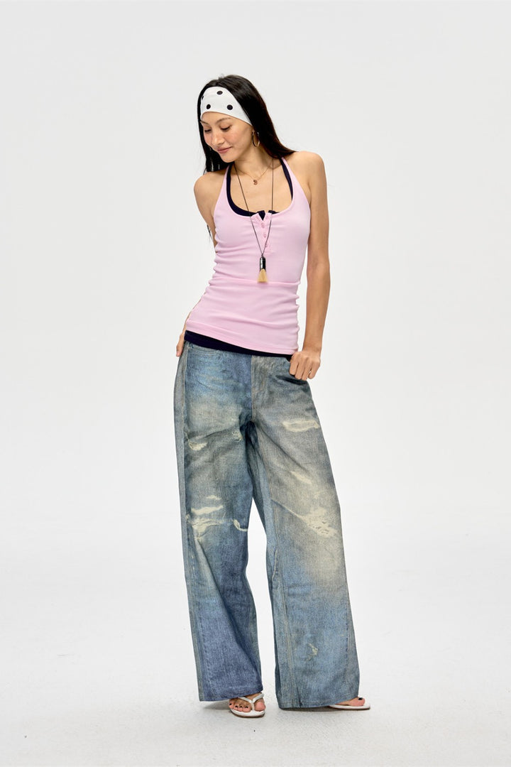 Retro Faded Blue Baggy Jeans