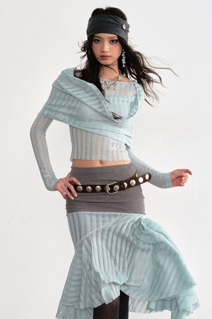 Mint Draped Sheer Top