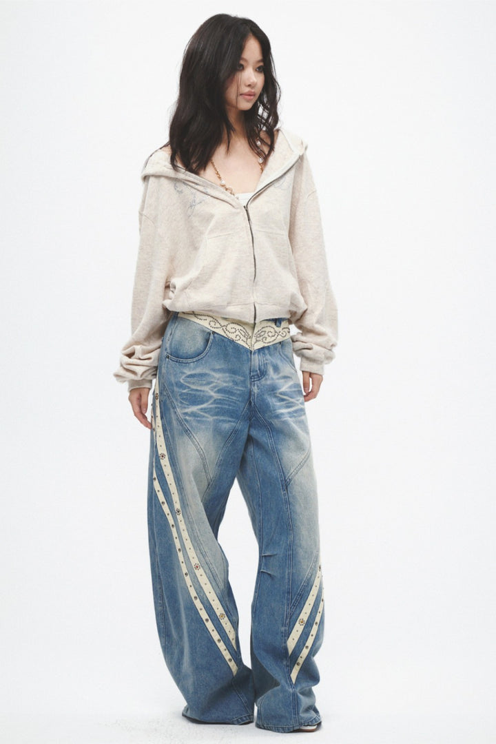 Embellished Panel Wide-Leg Jeans
