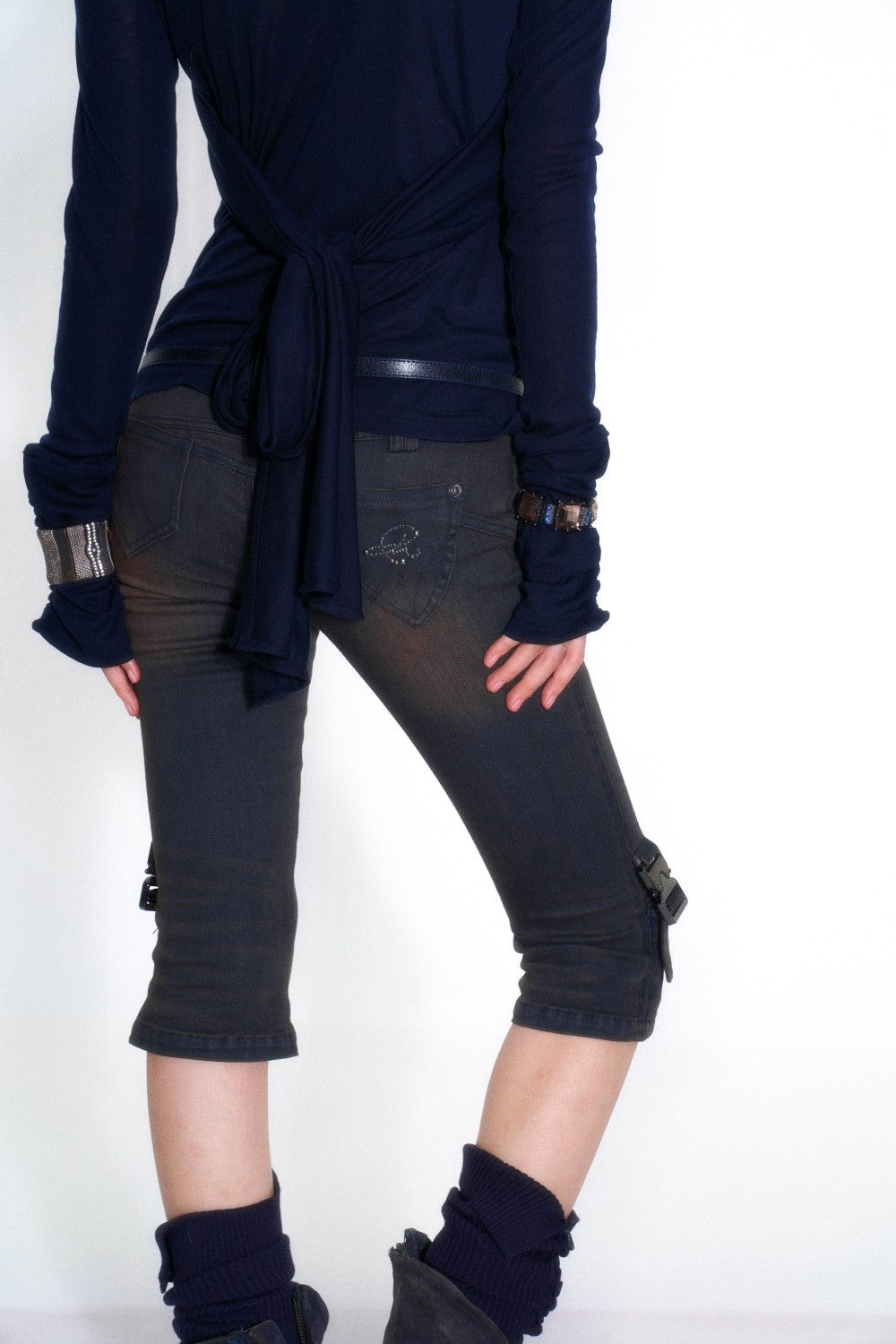 Crossed Wrap Denim Capris