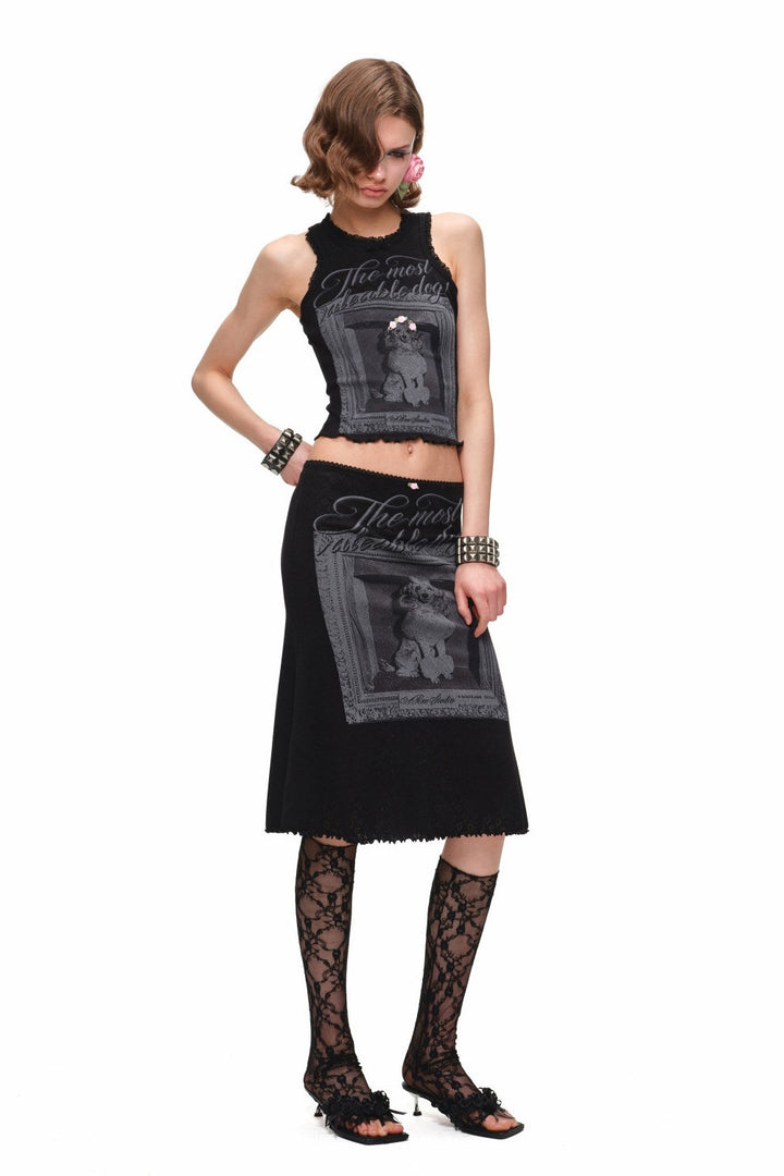 Puppy Portrait Midi Skirt