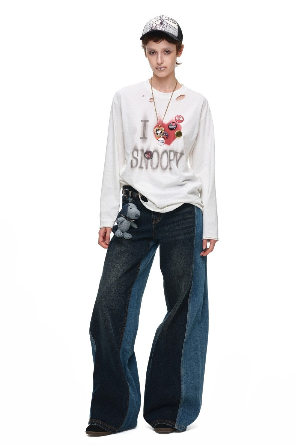 Snoopy Patchwork Wide-Leg Jeans