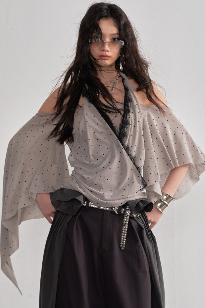 Vintage Draped Polka Dot Top