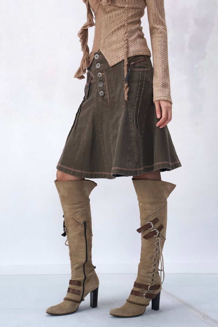 Vintage Pleated Flare Skirt