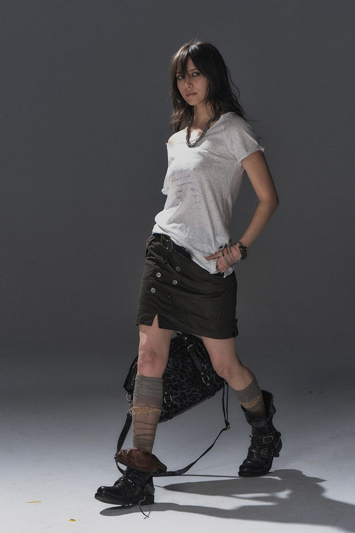 Double Button Straight Skirt