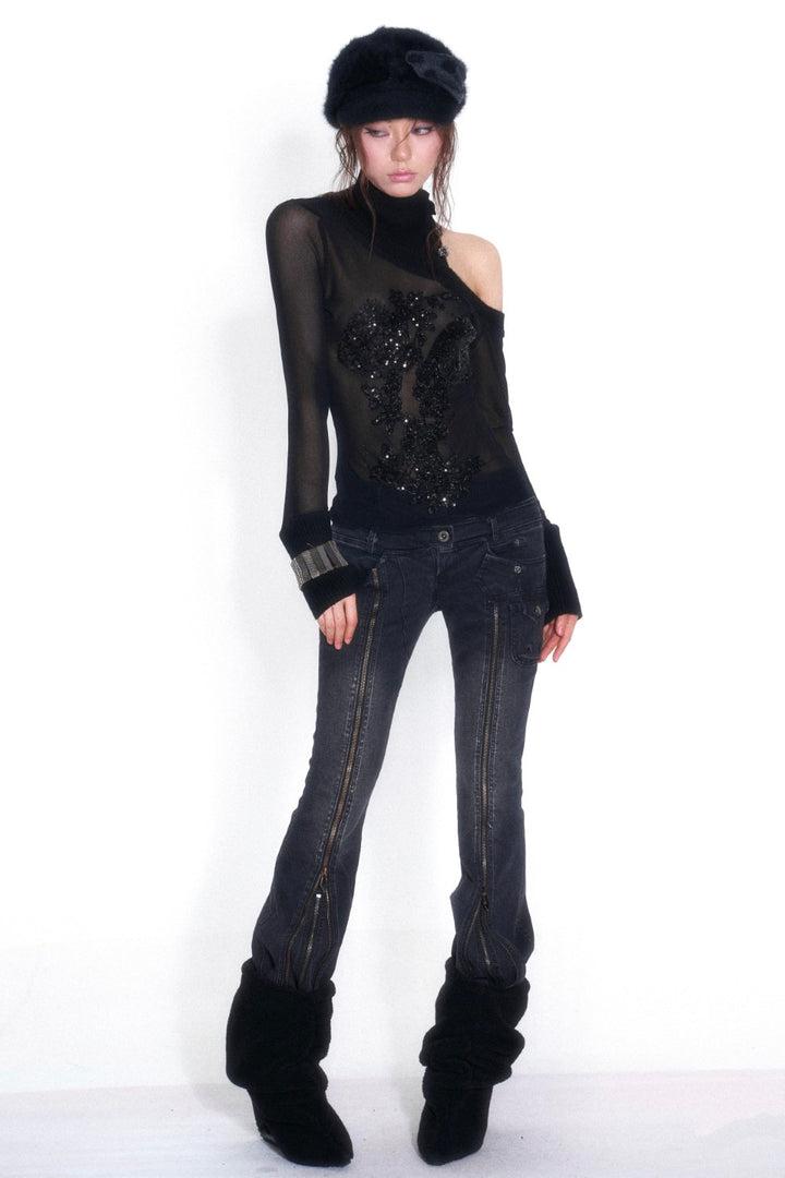Double Waist Zip Jeans
