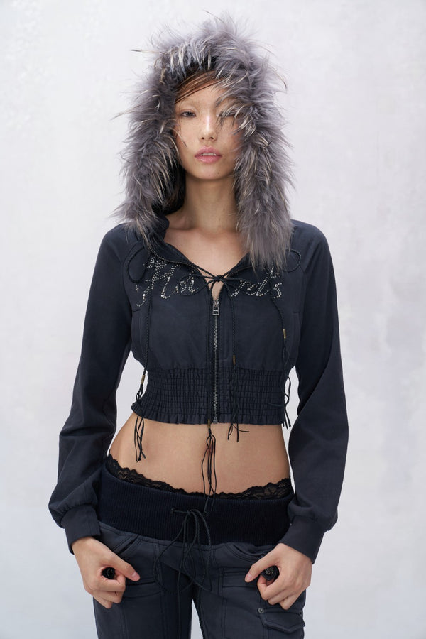 Crystal Fur-Trimmed Jacket