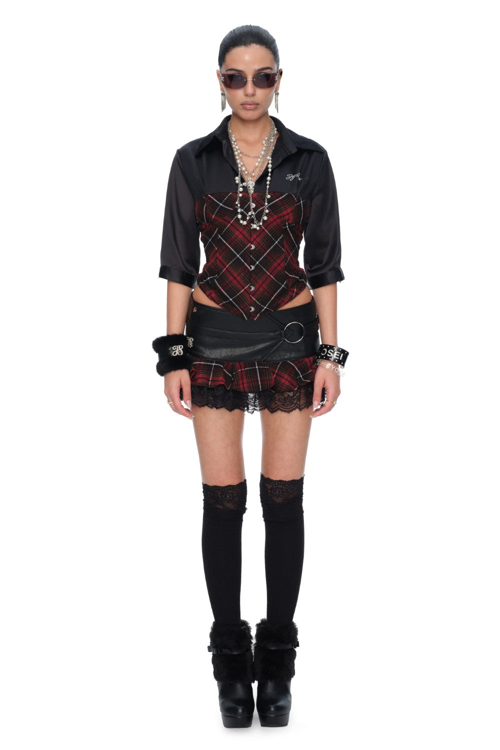 Scarlet Cinched Plaid Shirt