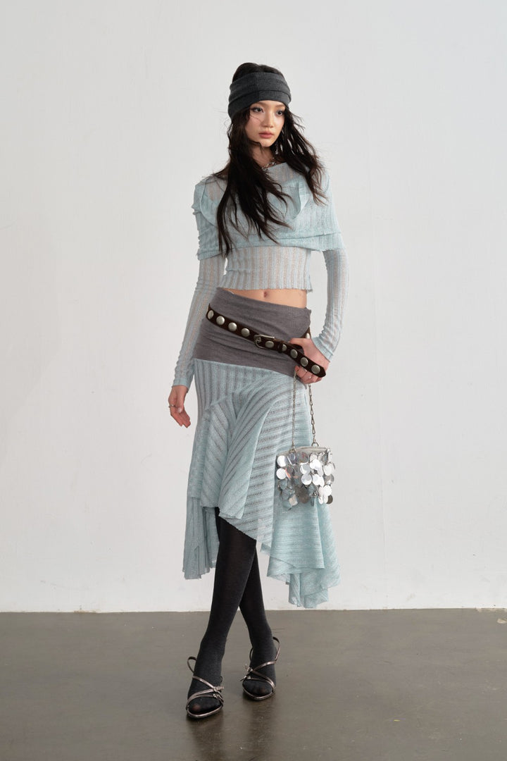 Mint Asymmetric Mesh Skirt