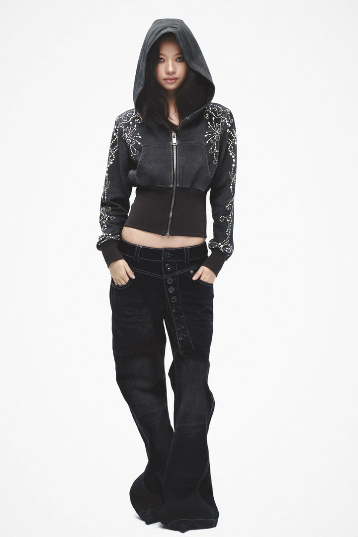 Button Front Stitch Jeans