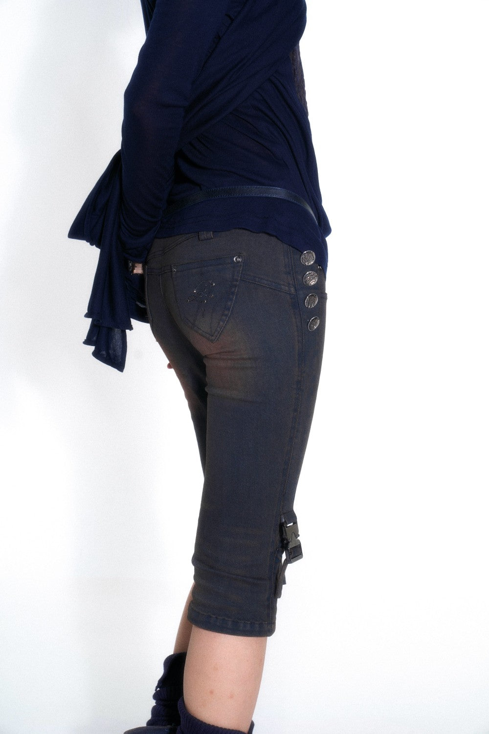 Crossed Wrap Denim Capris