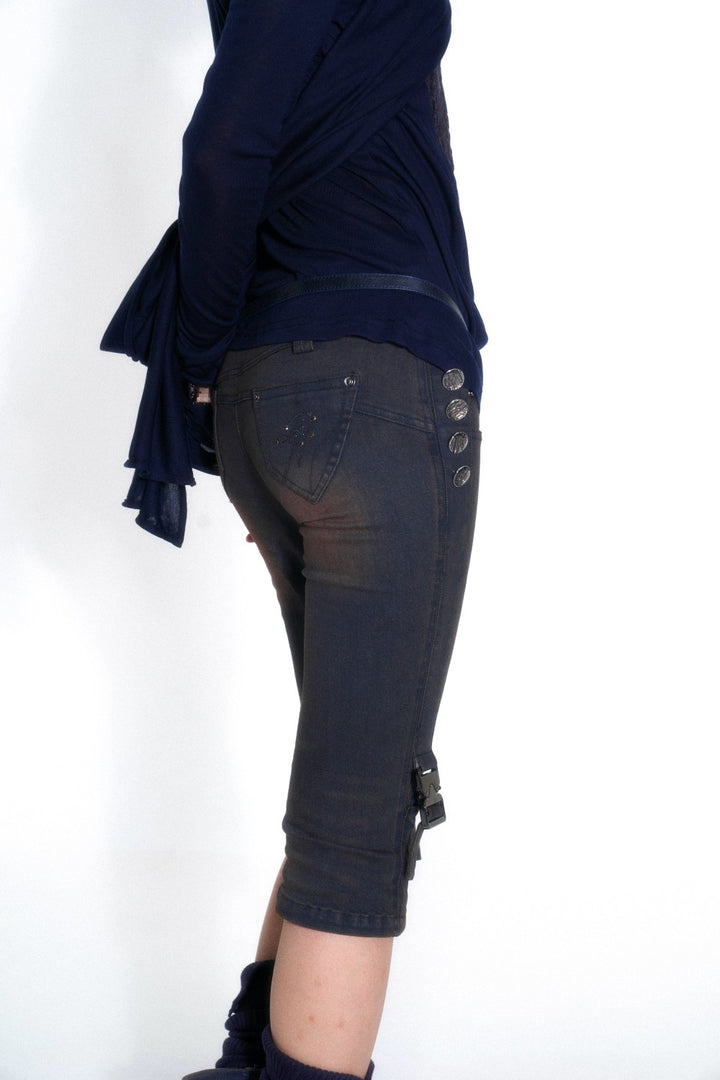Crossed Wrap Denim Capris