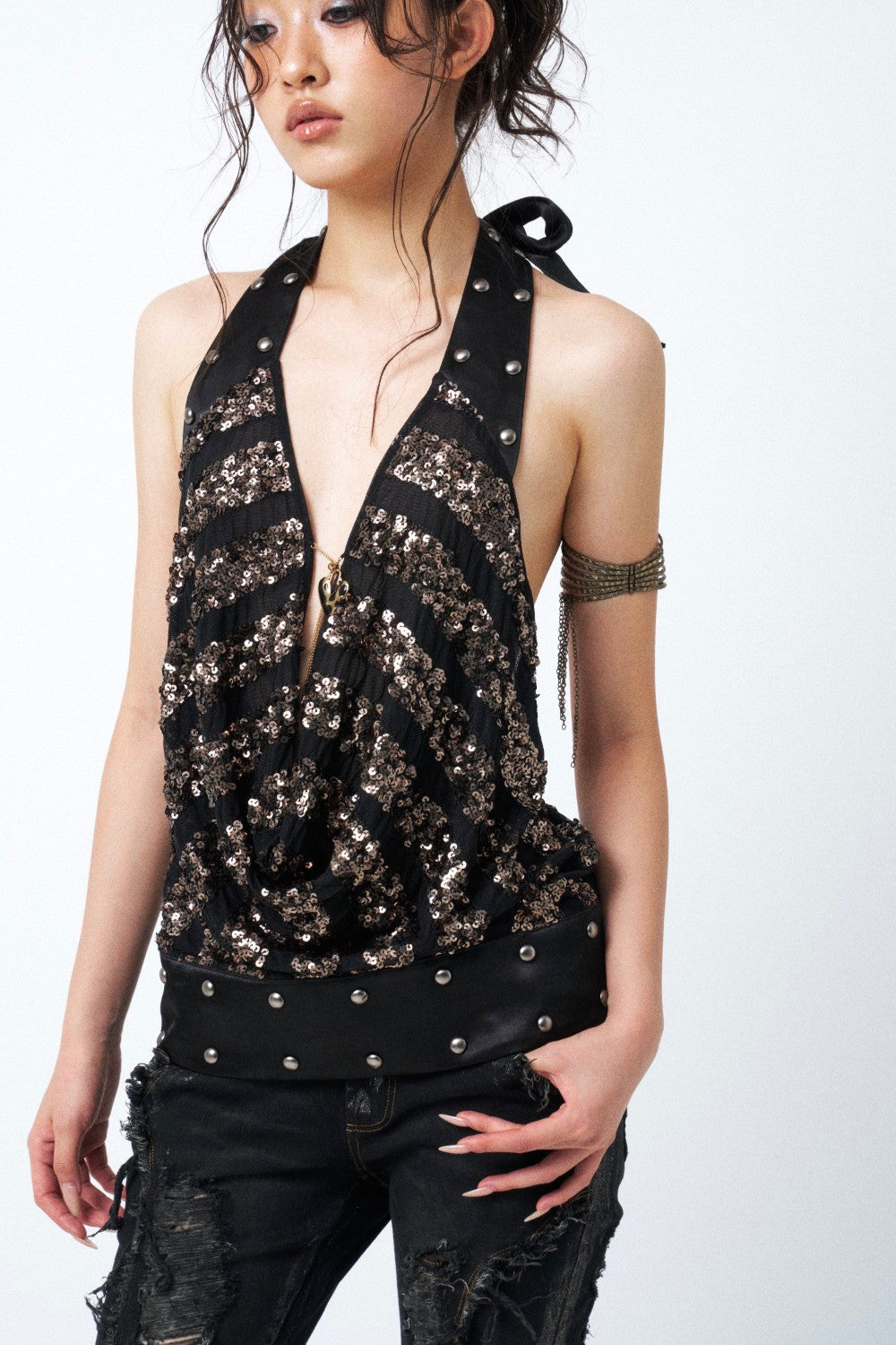 Ayla Sequin Cowl Top