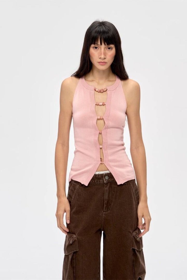 Beaded Cutout Knit Top