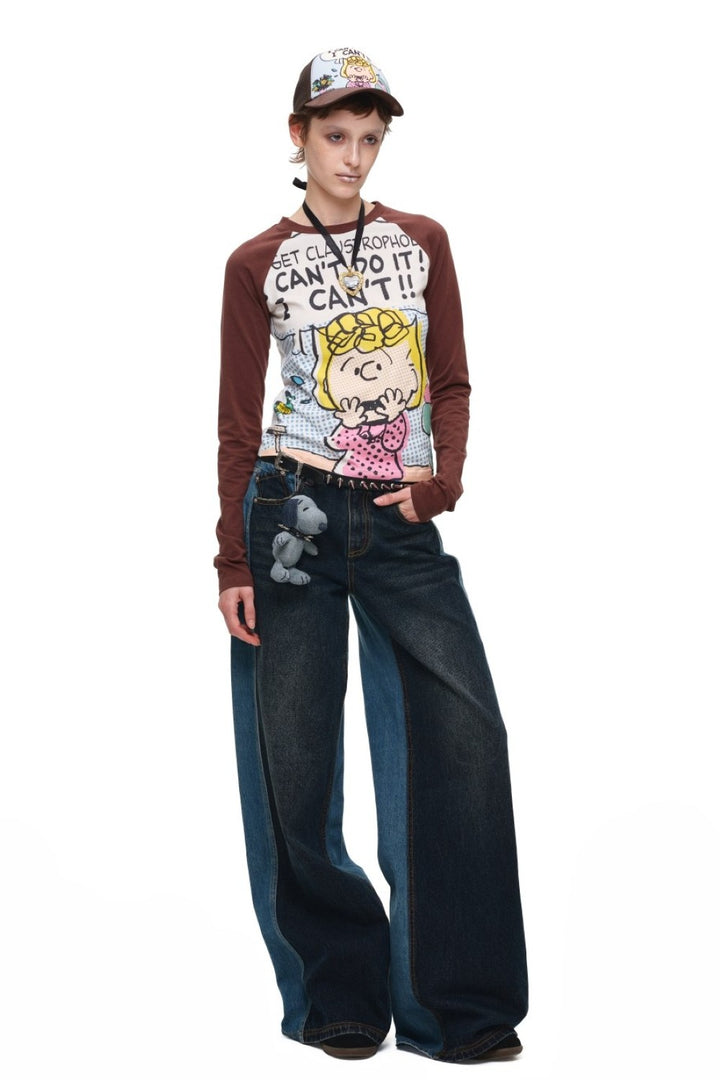 Snoopy Patchwork Wide-Leg Jeans