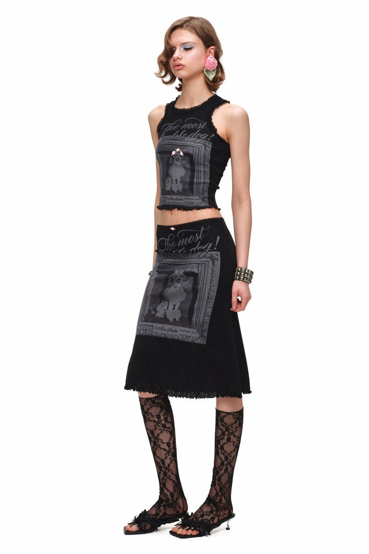 Puppy Portrait Midi Skirt