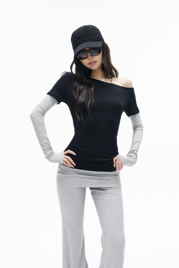 Contrast Off-Shoulder Layered Top
