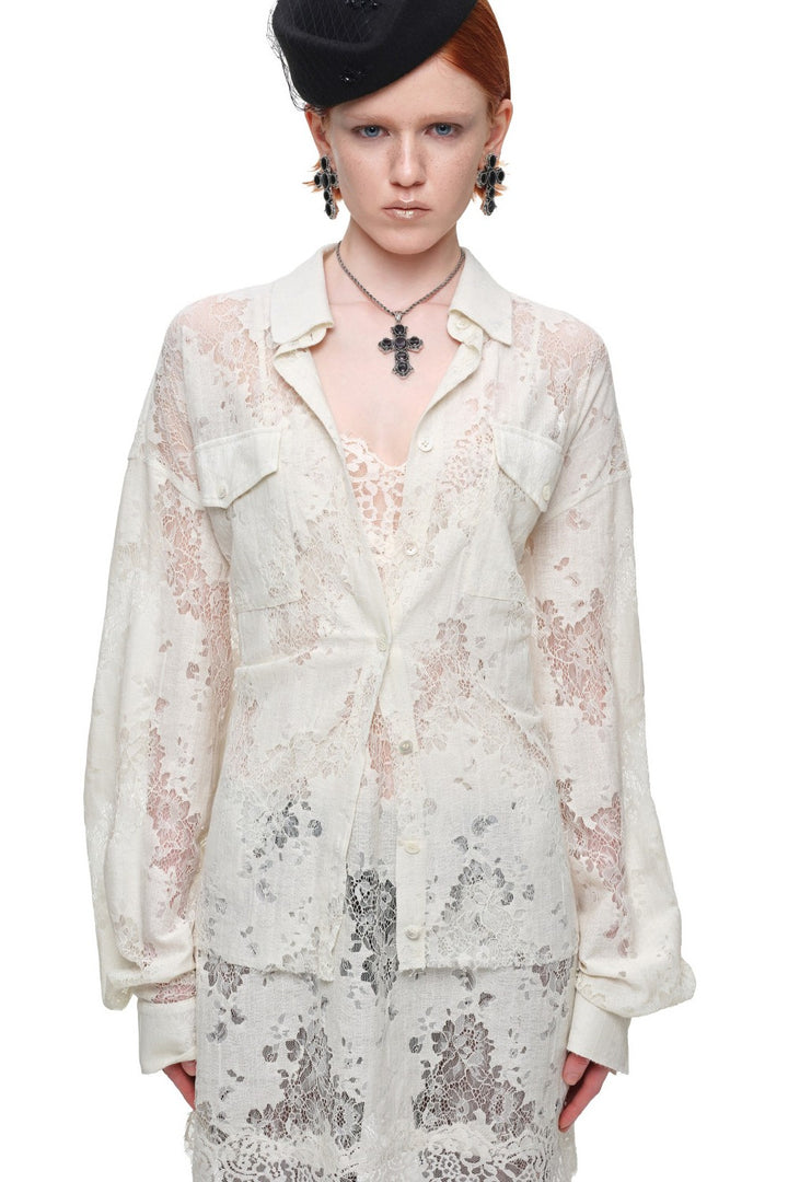 Cinched Romance Lace Blouse
