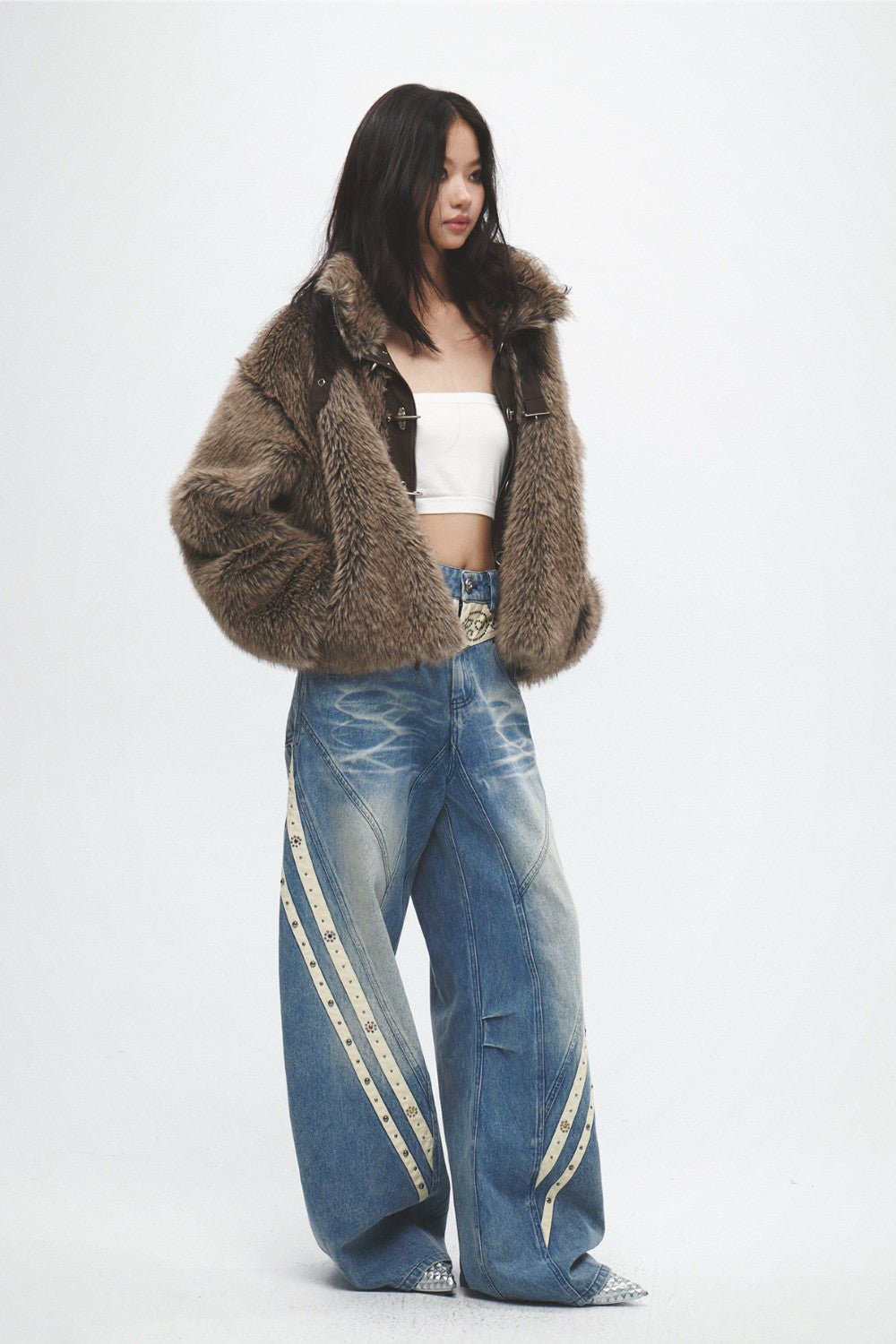Embellished Panel Wide-Leg Jeans