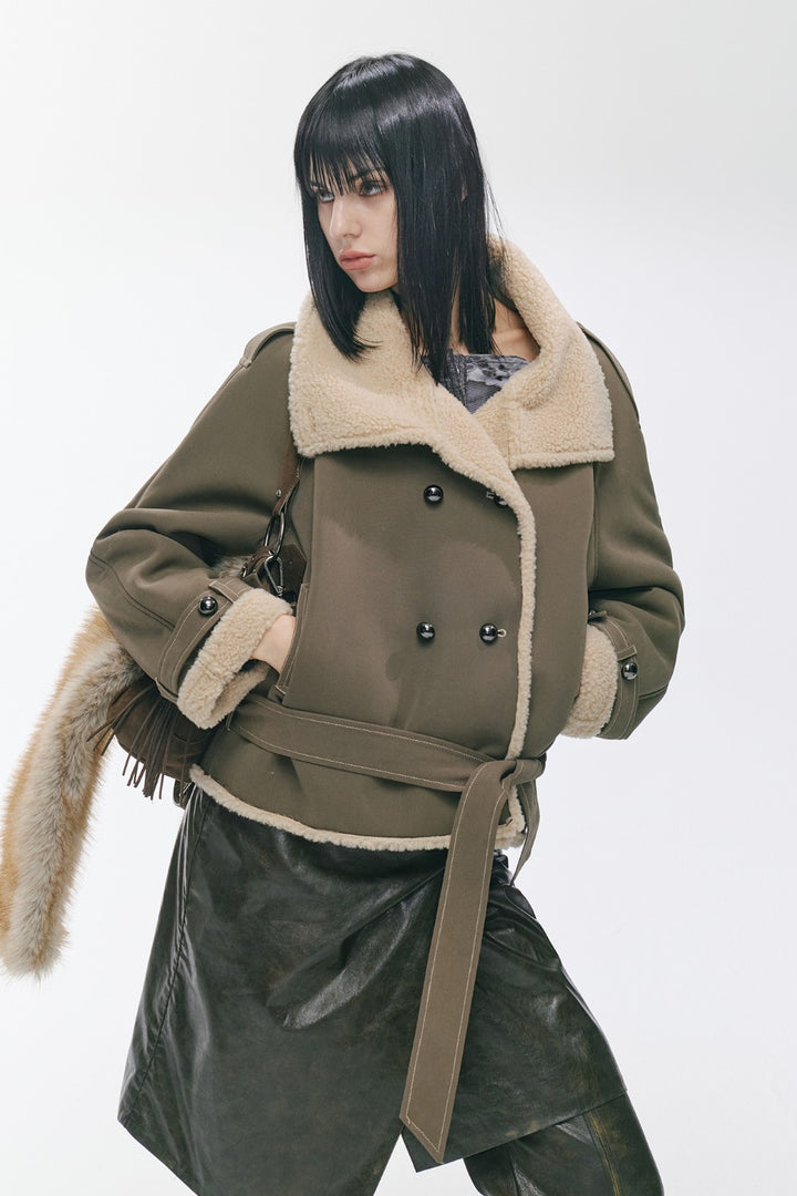 Olive Belted Fleece Coat