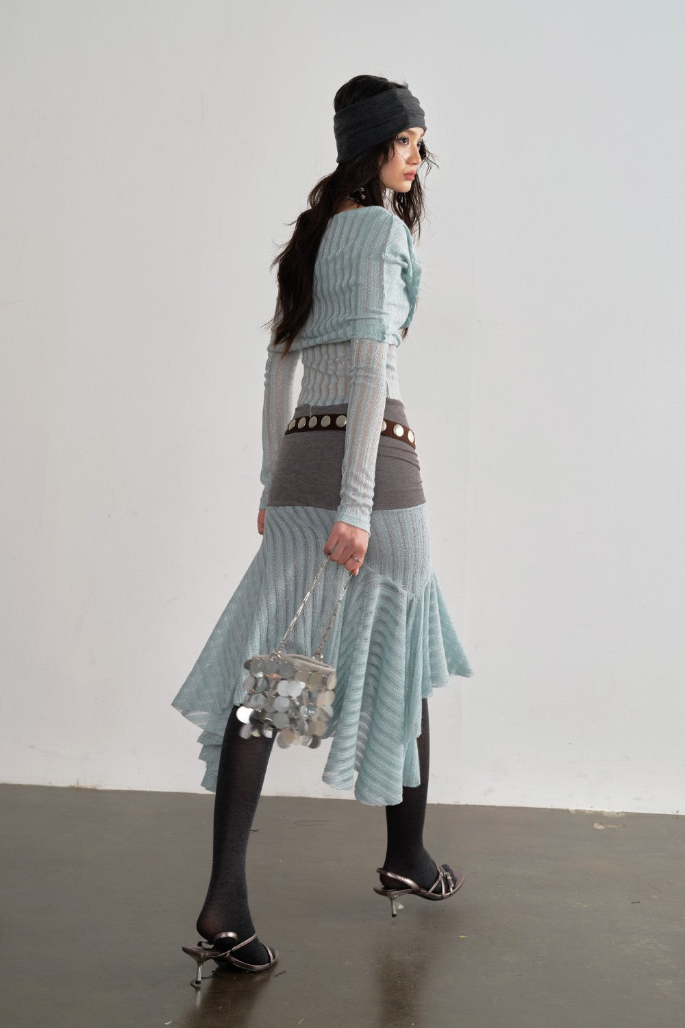 Mint Asymmetric Mesh Skirt