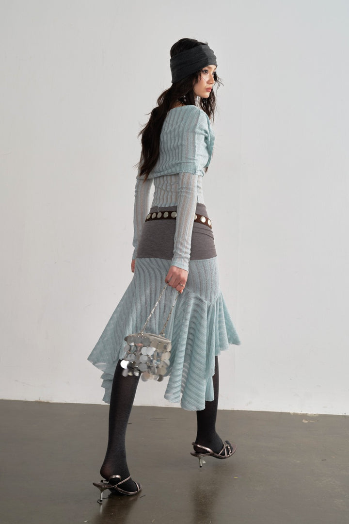 Mint Asymmetric Mesh Skirt
