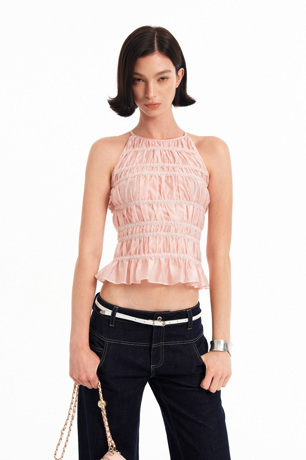 Rosette Ruched Halter Top
