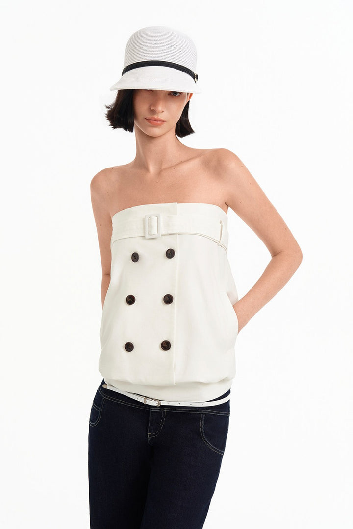 Belted Double Button Top