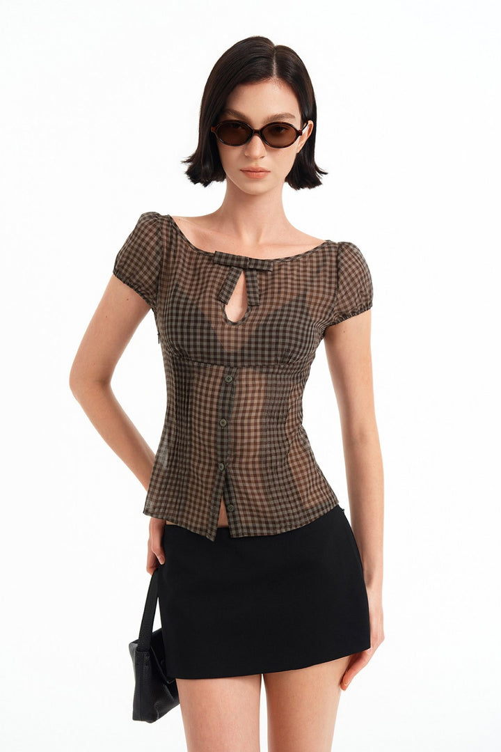 Mila Sheer Plaid Blouse